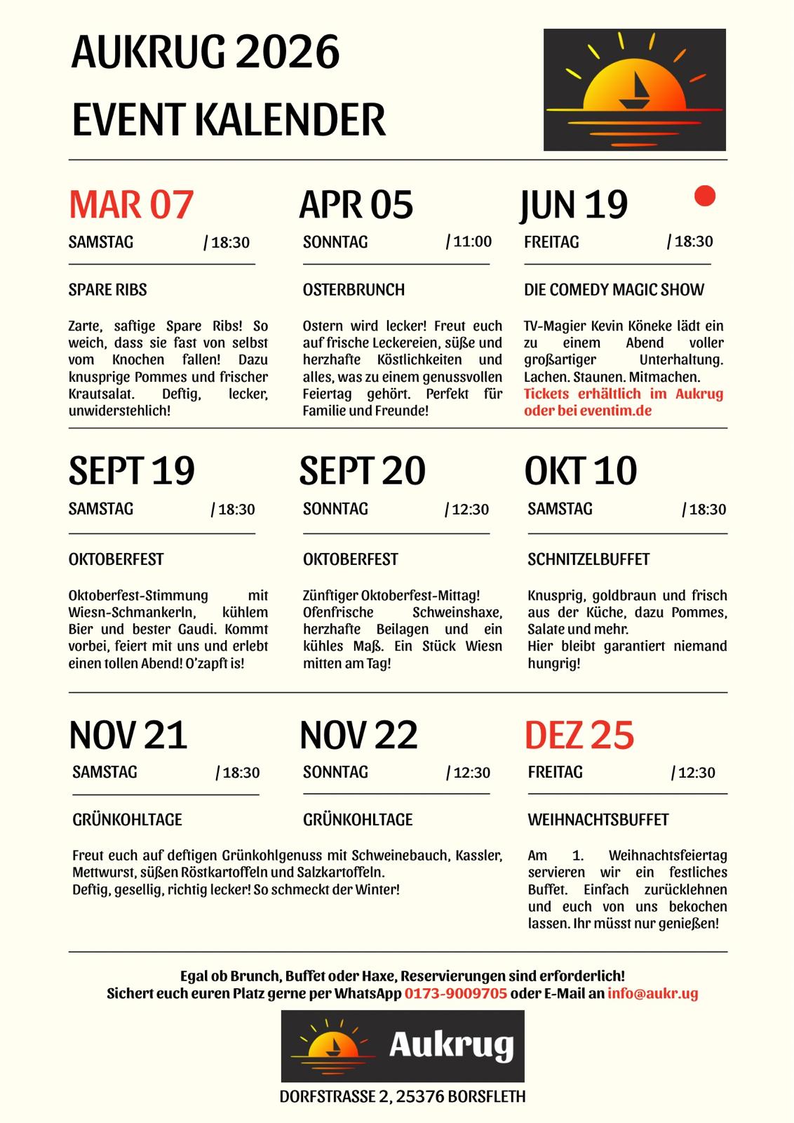 Veranstaltungskalender 2026