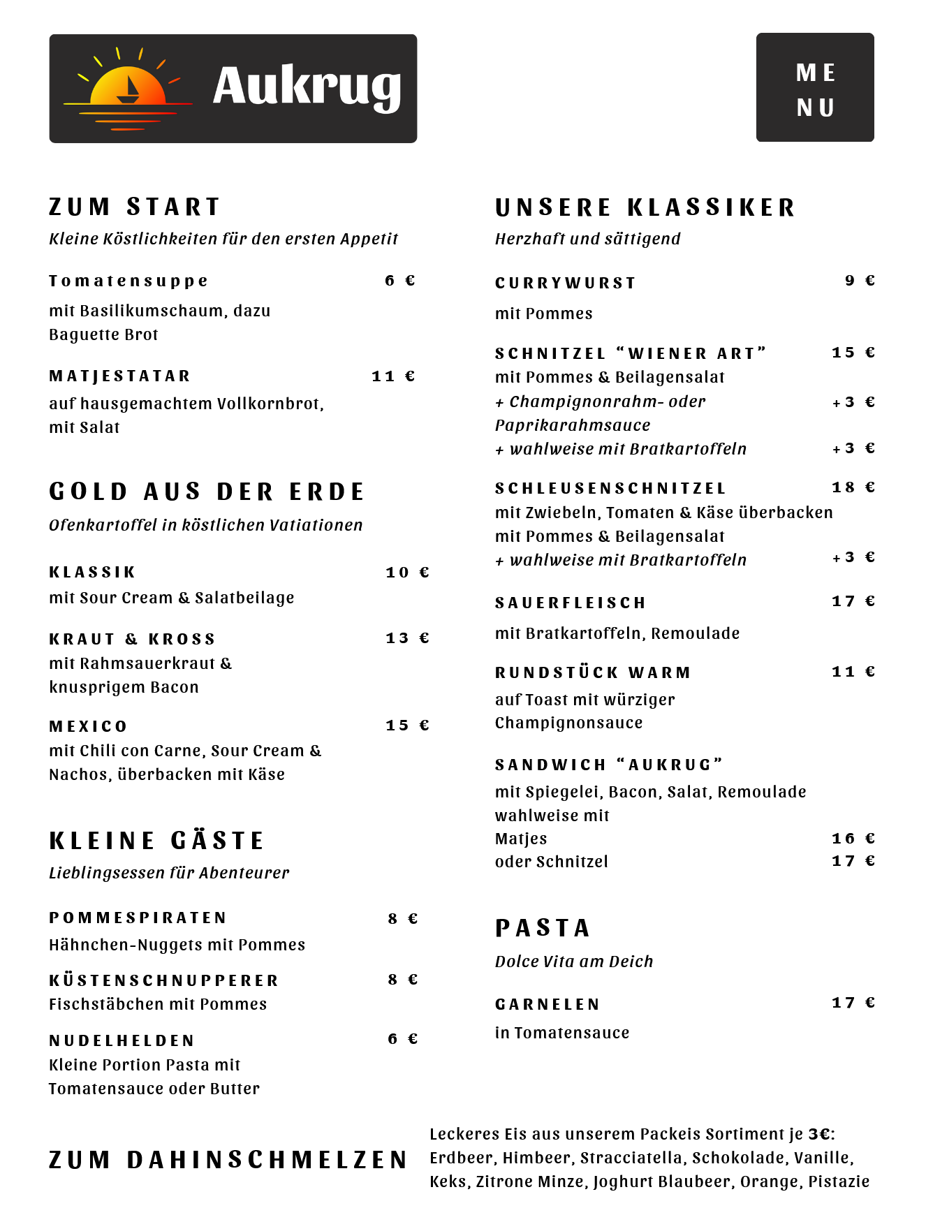 Speisekarte Aukrug