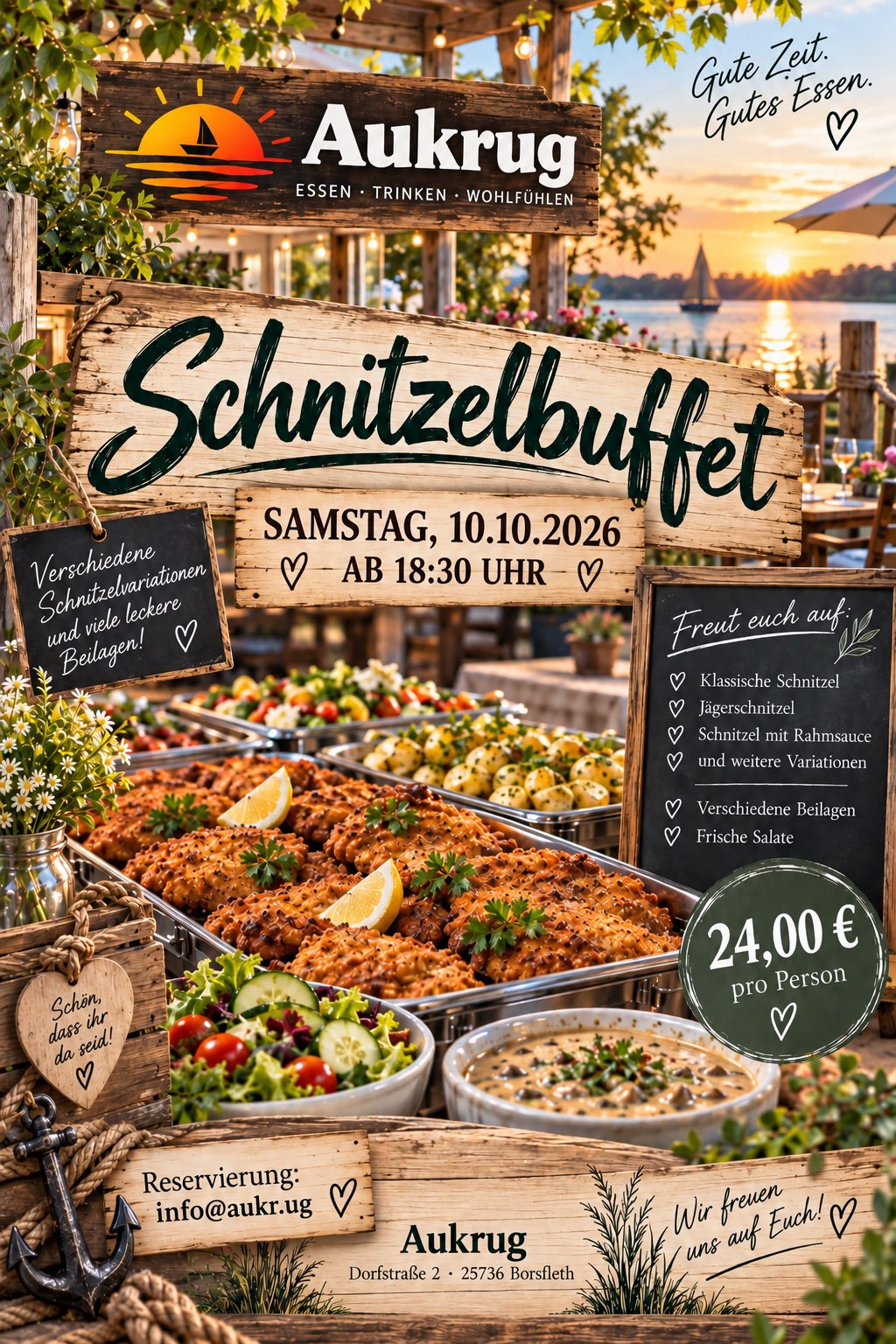 Schnitzelbuffet im Aukrug am Samstag, 10. Oktober 2026, ab 18:30 Uhr – 24 Euro pro Person