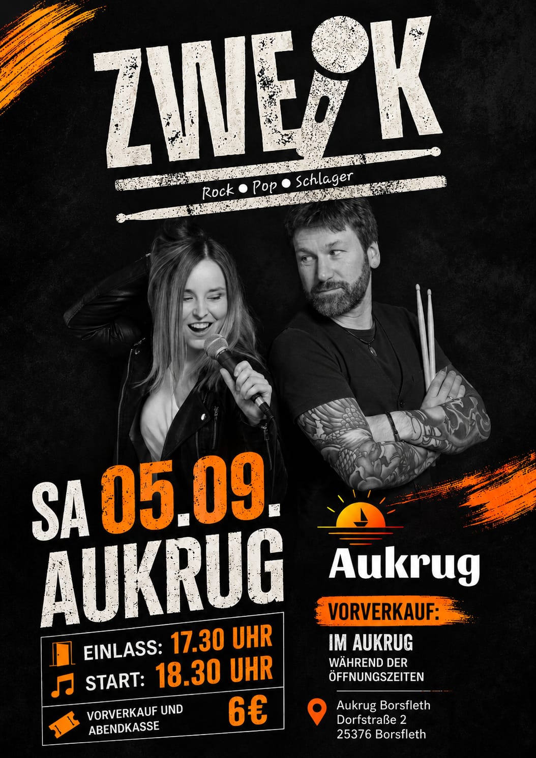 ZWEI:K live im Aukrug am 5. September 2026 – Veranstaltungsplakat